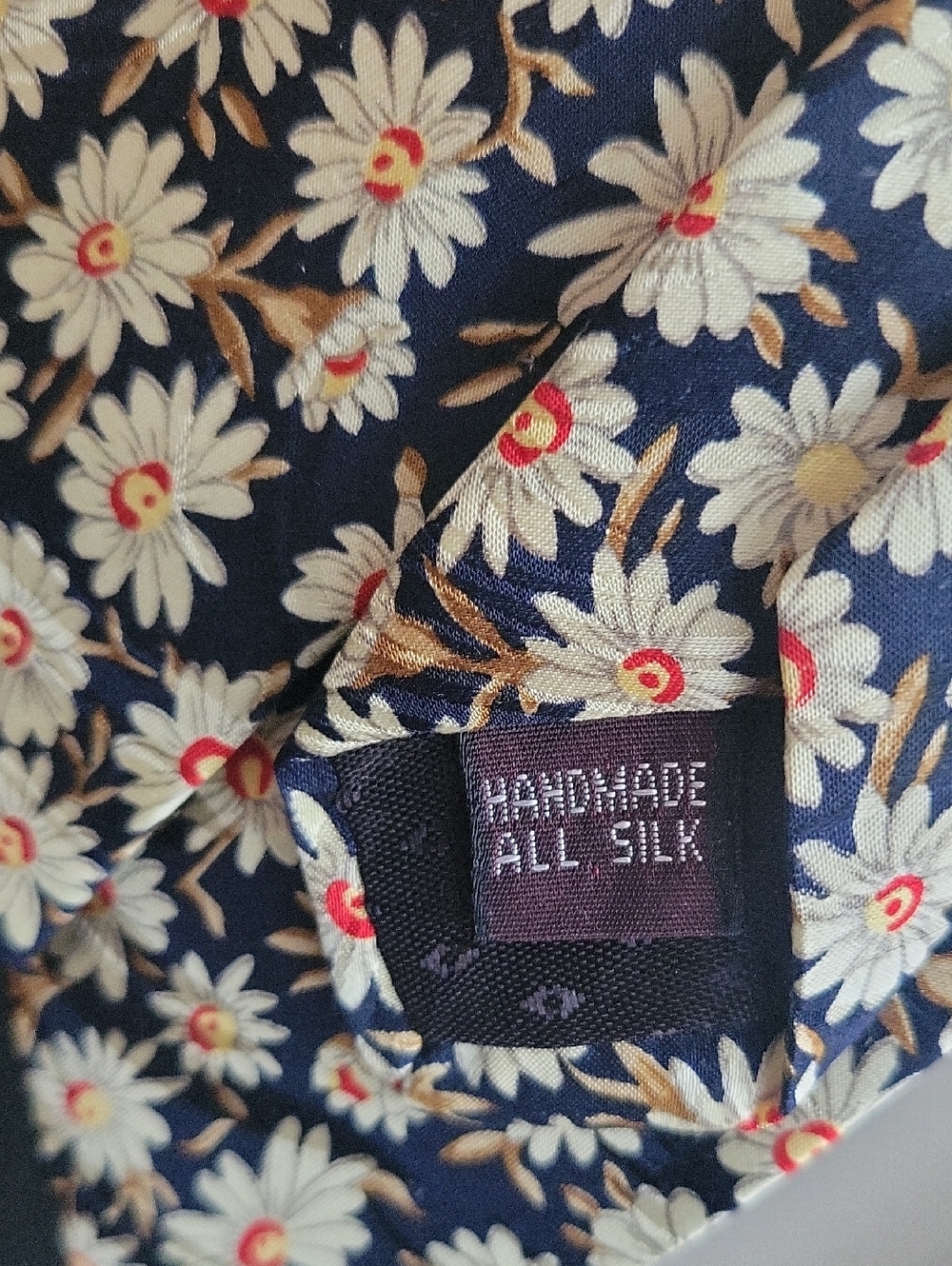 Vintage Umberto Bossi Floral Navy Daisy Silk Scarf Tie - Picture 6 of 6